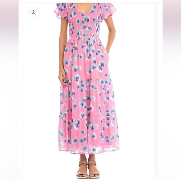 Banjanan Ira animal print  Floral Midi Dress in Aurora XS NWT - Picture 4 of 8